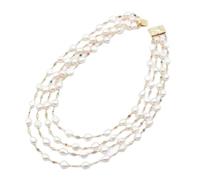 BKGWCSOR Gioielli Collana a catena con zirconi multicolori da 18" a 4 fili di perle bianche d'acqua dolce barocche