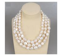 BKGWCSOR Gioielli Collana di perle barocche bianche naturali da 18 pollici a 3 fili 11x15 mm Classica da donna