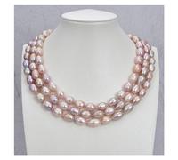 BKGWCSOR Gioielli Collana di perle di riso viola naturali da 18 "12 mm a 3 fili