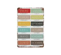 BKGWCSOR Learn Spanish Months Chart Vintage Educational Tin Sign Bilingual English Spanish Poster Language Learning Wall Decor 8 X 12 in