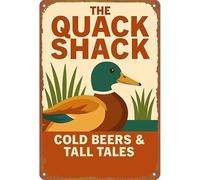 BKGWCSOR Quack Shack Cold Beverages Sign Campsite Wall Hanging 12x8 Inch | Playful duck beer joint sign suits RV camper bunkhouse or backyard tiki bar