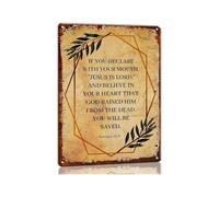 BKGWCSOR Rustic Metal Sign Romans 10 9 Scripture Wall-Art Quote Poster Decor Vintage Tin Sign Jesus Is Lord Home Office Prayer Room Bedroom 8 X 12 inch