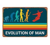 BKGWCSOR Snowboard History Tin Sign Primitive to Pro Wall Plaque 12x8 Inch | Educational yet funny snowboard timeline fits in gaming den or hallway