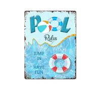 BKGWCSOR Vintage Pool Rules Metal Sign Featuring Fun Invitation Rustic Tin Wall-Art for Backyard Deck Patio or Garden Fence 8 X 12 inch