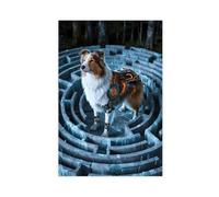 BKHJSASU 1 poster su tela, motivo: cane pastore delle Shetland con labirinto, decorazione artistica da parete per soggiorno e camera da letto, 60 x 90 cm