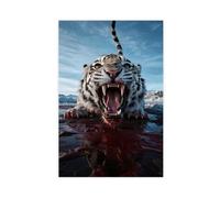 BKHJSASU Poster su tela con tigre bianca nel sangue, decorazione per camera da letto, ufficio, camera da letto, regalo, 60 x 90 cm