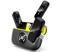 BKIY Microfono lavalier wireless per iPhone/Android, doppio mini microfono con cancellazione del rumore con custodia di ricarica (30H), USB-C/Lightning microfono a clip per registrazione video