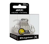 BKK Raptor-X Treble Hook | 2/0 | Confezione da 6 | 3X | Rivestimento in stagno luminoso resistente alla corrosione | Punto di messa a terra a mano | Gancio per esca resistente, scoppiettante