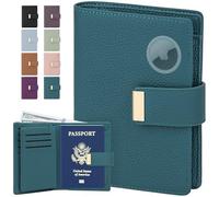 BKNOOU Porta passaporto con blocco RFID con Airtag, portafoglio da viaggio in pelle per donne e uomini, sottile porta passaporto da viaggio bifold per contenere carte, biglietti e contanti, Blu marino