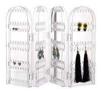 Bkrdty Porta Gioielli Organizer Plastica Espositore per Gioielli Pieghevole 4 Porte 240 Fori Trasparente Supporto Pieghevole per Orecchini Collane e Bracciali