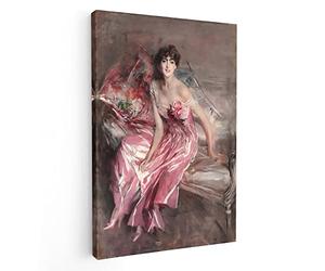 BKstuff - Quadro - Pronto da appendere - Stampa su tela canvas - Opere di Giovanni Boldini (30x45cm, La signora in rosa, Giovanni Boldini)