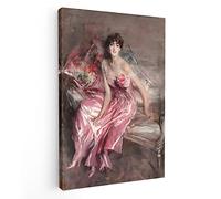 BKstuff - Quadro - Pronto da appendere - Stampa su tela canvas - Opere di Giovanni Boldini (50x75cm, La signora in rosa, Giovanni Boldini)