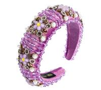 BKSYOFU - Fasce per capelli da donna con perle e strass, motivo floreale, in velluto e cristallo, accessori per capelli