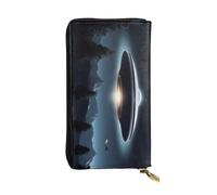 BKTRAVERPT Flying Saucer at Night Elegante portafoglio lungo con cerniera, portafoglio in pelle portamonete pochette organizer per carte di credito per donne, motivo stampato 3D portafoglio in pelle