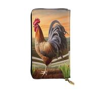 BKTRAVERPT Portafoglio lungo elegante con gallo su legno in agricoltura con cerniera, portafoglio in pelle, portamonete, pochette organizer per carte di credito, per donne, motivo stampato 3D,
