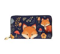 BKTRAVERPT Portafoglio lungo in pelle con grazioso animale e fiore di volpe con cerniera, elegante organizer per carte di credito, pochette per donne e uomini, portafoglio per telefono, Motivo