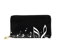 BKTRAVERPT Portafoglio lungo in pelle nera bianca con nota musicale con cerniera, elegante organizer per carte di credito, pochette per donne e uomini, portafoglio per telefono, Motivo stampato in 3D,