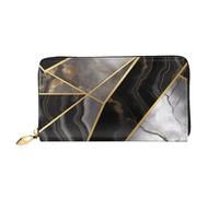 BKTRAVERPT Portafoglio lungo in pelle nera effetto marmo oro con cerniera - elegante organizer per carte di credito, pochette per donne e uomini, portafoglio per telefono, Motivo stampato in 3D,