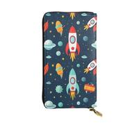 BKTRAVERPT Rocket Clipart Space Ship Elegante portafoglio lungo con cerniera, portafoglio in pelle portamonete pochette organizer per carte di credito per le donne, 3D stampato modello portafoglio in