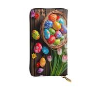 BKTRAVERPT Uova di Pasqua cestino colorato elegante portafoglio lungo con cerniera, portafoglio in pelle portamonete pochette organizer per carte di credito per donne, motivo stampato 3D portafoglio