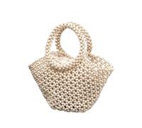 BKUANE Borsa tessuta da donna nuova borsa a secchiello cava fuori dal design estivo pendolare perline di legno borsa bohemien viaggio borsa da spiaggia pochette, B, Taglia unica