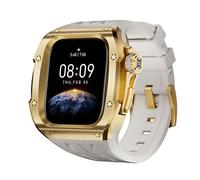 BKUANE Cinturino per cassa con set mod in acciaio inossidabile, per Apple Watch Series 10 46mm Kit di modifica sportiva in gomma per sostituzione del cinturino di copertura(Gold White)