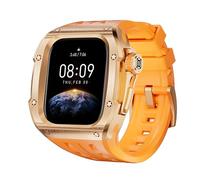 BKUANE Cinturino per cassa con set mod in acciaio inossidabile, per Apple Watch Series 10 46mm Kit di modifica sportiva in gomma per sostituzione del cinturino di copertura(Rose Gold Orange)