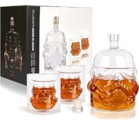 Bkuter bottle Bottiglia di whisky, caraffa, decanter, bicchieri da whisky, liquore, scotch, vodka e vino, 1 bottiglia Stormtrooper (750 ml) con 2 bicchieri (150 ml)