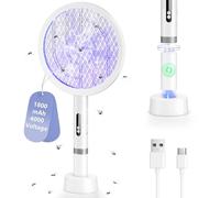 BKXCHA 2 in1 Racchetta Zanzare Elettrica, 4000V Racchetta Mosche Elettrica, 1800mAh Racchetta Antizanzare con 2 Type-C, Protezione Maglia a 3 Strati, Racchetta Elettrica per Casa Interni e Esterni