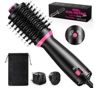 BKXCHA 3 in 1 Spazzola Asciugacapelli, Doppia Tensione One-Step Ioni Negativi Spazzola Phon, 2 Temperature e 2 Adattatori, Spazzola Ad Aria Calda per Asciugatura Rapida, Raddrizzamento, Volumizzante