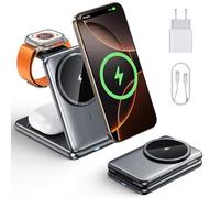 BKXCHA Caricatore Wireless IPhone 3 In 1, Pieghevole Stazione di Ricarica Wireless Charger con Mag-safe, 20W Adattatore, Base di Ricarica Apple per IPhone 16/15/14/13/12, Apple Watch 10/9, per Airpods
