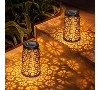 BKXCHA Lanterna Solare da Esterno, 2 Pezzi Metallo Lanterne Solari da Esterno IP65 Impermeabile LED Luce Retro Illuminazione per Esterni Patio Giardino Balcone Terrazza Festa Decorazione