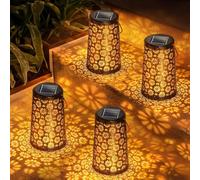 BKXCHA Lanterna Solare da Esterno, 4 Pezzi Metallo Lanterne Solari da Esterno IP65 Impermeabile LED Luce Retro Illuminazione per Esterni Patio Giardino Balcone Terrazza Festa Decorazione