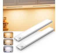 BKXCHA Luce Armadio led con Sensore di Movimento, Dimmerabile Lampada Led Sottopensile Cucina Senza Fili, 3 Colori Barra Led Ricaricabile USB per Cucina, Scale, Corridoio, Garage (22cm, 2 Pezzo)
