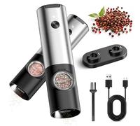 BKXCHA Set Macina sale e Pepe Elettrico, Macina Pepe Elettrico Ricaricabile USB Automatico con Base, Luce LED, Grana Regolabile Macina Spezie Automatico per Cucina Einstellbare Grobkörnigkeit