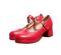 BKYWJTR6 Matrimonio da sposa di grandi dimensioni dolce Lolita ragazze rosso nero fibbia decorazione casual Mary Janes scarpe con plateau donna stile gotico, Pelle opaca, 40 EU