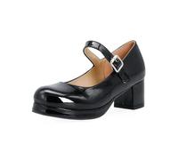 BKYWJTR6 Matrimonio da sposa di grandi dimensioni dolce Lolita ragazze rosso nero fibbia decorazione casual Mary Janes scarpe con plateau donna stile gotico, Nero , 39 EU