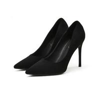 BKYWJTR6 Moda classico sottile tacco alto Flock punta punta décolleté banchetto scarpe blu per le donne, nero, 6 cm, 37 EU