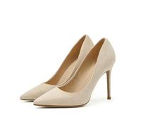 BKYWJTR6 Moda classico sottile tacco alto Flock punta punta décolleté banchetto scarpe blu per le donne, Beige 10 cm, 38 EU