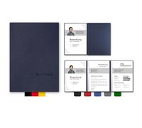 BL-exclusivdruck® Optima-Plus - Cartelline portadocumenti in 3 parti, colore blu navy, qualità premium con elegante rilievo in rilievo "Bewerbung", design del prodotto di Mario Lemani (confezione da