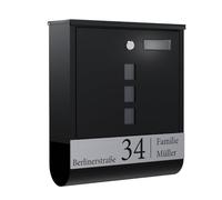 Bl4ckPrint Cassetta delle lettere di alta qualità, antracite, scomparto per giornali, finestra personalizzabile, nome della famiglia e numero civico, cassetta da parete