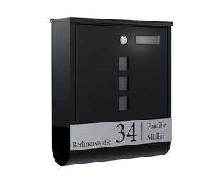 Bl4ckPrint Cassetta delle lettere di alta qualità, antracite, scomparto per giornali, finestra personalizzabile, nome della famiglia e numero civico, cassetta da parete