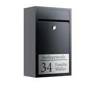 Bl4ckPrint Cassetta delle lettere di alta qualità, colore antracite, personalizzabile, con nome della famiglia e numero civico, cassetta delle lettere da parete di alta qualità personalizzata