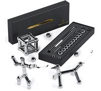 Bl4ckPrint Fidget Pen - Penna magnetica (13 anelli, 12 sfere), mina sostituibile, penna stilo per touchscreen, penna magnetica per touchscreen, idea regalo per uomini (argento)