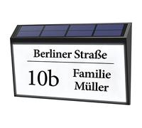 Bl4ckPrint Numero civico illuminato a energia solare personalizzabile, numero civico con 10 LED, personalizzabile, con numero civico e cognome, nero
