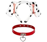 Blablablalu 2 Pezzi/Set di Orecchie Dalmata e Girocollo in Pelle, Fascia per Le Orecchie del Cane soffice e Collana di Girocollo Regolabile con Ciondolo Cardiaco per Costum Cosplay