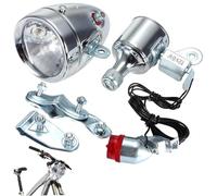Blablablalu Dynamo Bike Light Set 12V 6W Retro Waterproof Modification Motorized Bike Lights Front And Back for Night Riding, Silver Dynamo Light