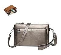 Blaciokamith, Blaciokamith Large Capacity Phone Bag Crossbody Bag, Womens Multi Pockets Soft Leather Bag (Gunmetal)