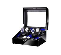 Black 4+6 Automatic Watch Winder Box with LED Light in Wood Shell And Leather Piano Paint Exterior Super Quiet Motor (A)
