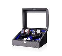 Black 4+6 Automatic Watch Winder Box with LED Light in Wood Shell And Leather Piano Paint Exterior Super Quiet Motor (C)